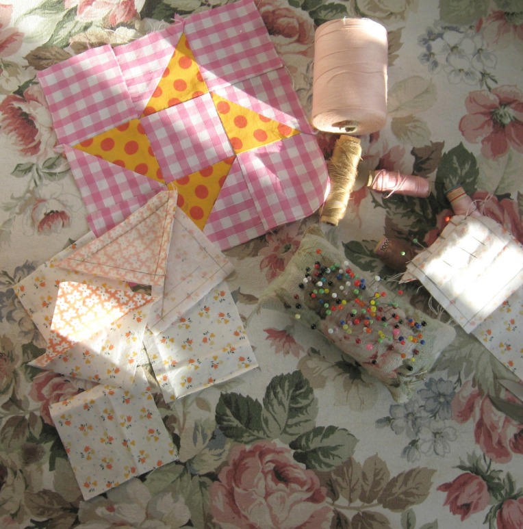 piecing patchwork to re-sew a pin wheel block
