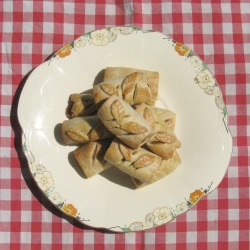 sausage rolls with pastry leaves