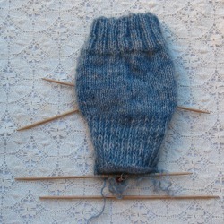 back view of sock in Lavenham Blue wool